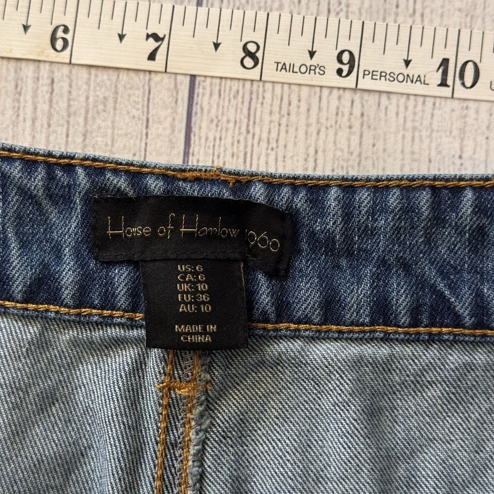House of Harlow 1960 Studded Wide Leg Jeans Womens Size 6 Blue Denim Inseam 30" - Picture 7 of 10